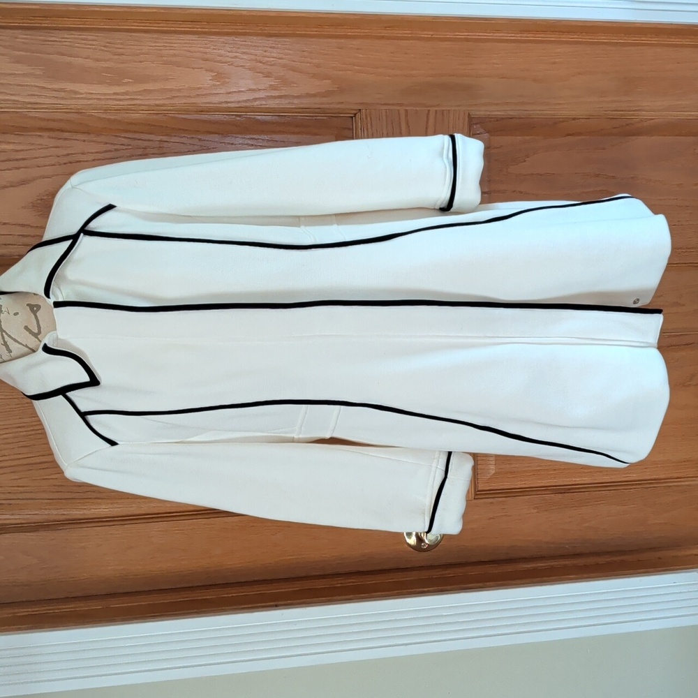 INC International Concepts Sz L White Dressy Coat With Black Piping 100% Cotton